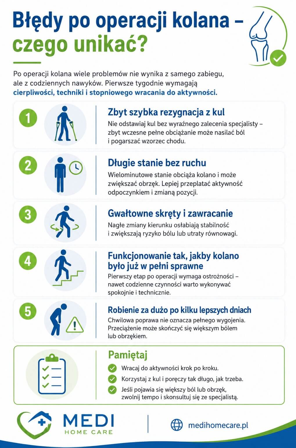 chodzenie o kulach po endoprotezie infografika